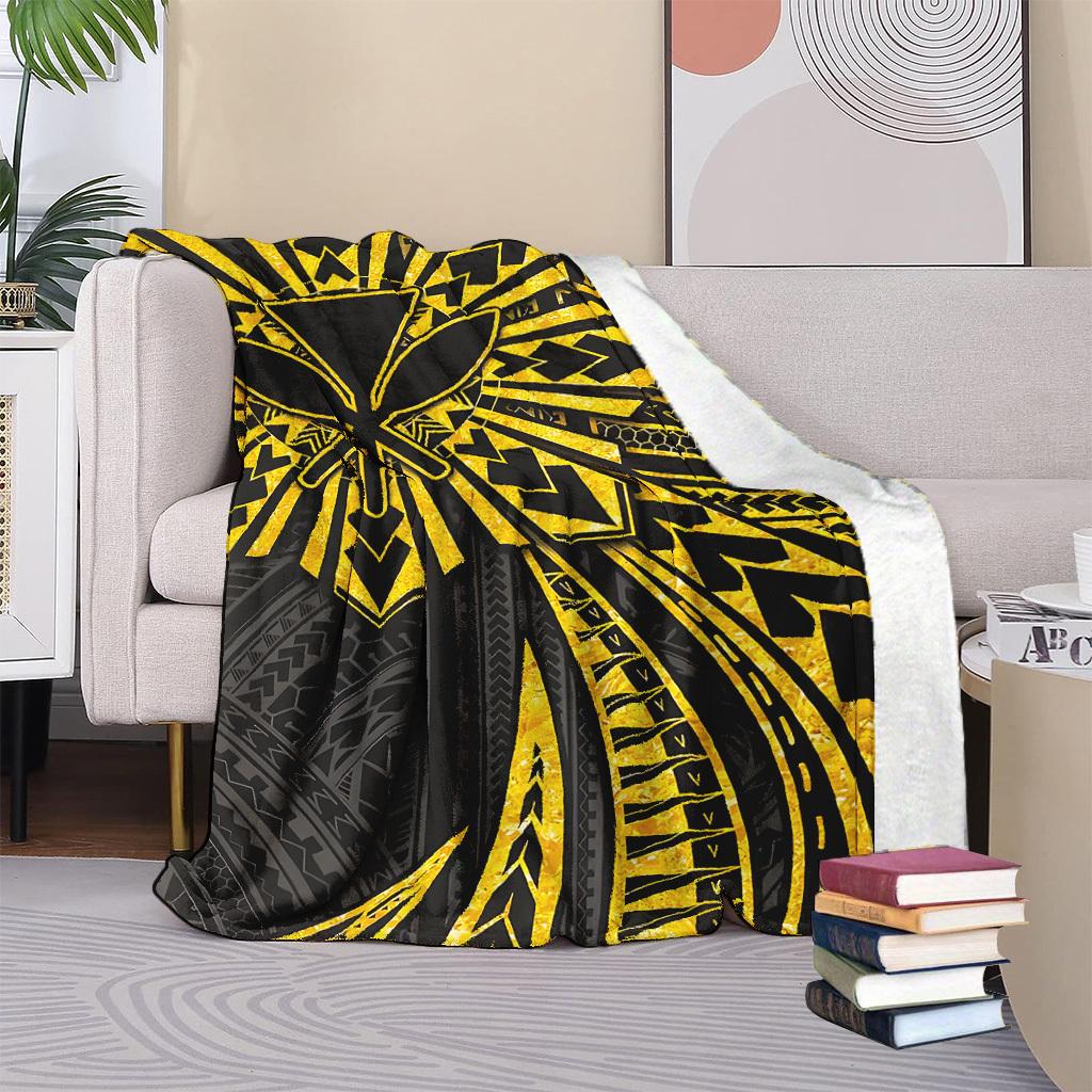 Black and Gold Floral Pattern Blanket for Sofa Bed Travel Camping Living Room Office Conditioning Blanket for All Seasons Gifts