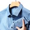 Camicia da Uomo a Maniche Lunghe in Seta di Gelso Liscia Anti-pilling Nuova per Primavera e Autunno Camicia a Righe Senza Stiratura