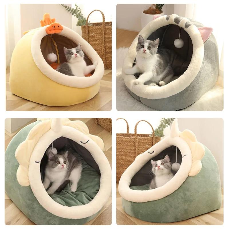 Sweet Cat Bed Warm Pet Basket Cozy Kitten Lounger Cushion Cat House Tent Soft Small Dog Mat Bag for Washable Cave Cats Beds
