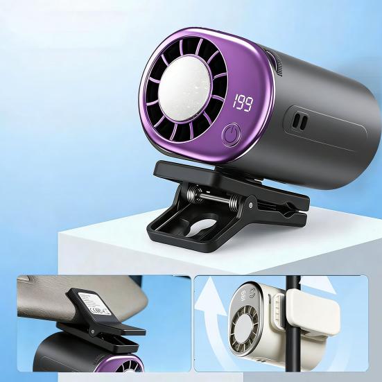 Drehbarer Clip-On Kühlventilator Wiederaufladbar Einstellbare Geschwindigkeit Auto Lüfter Tragbar Persönliche Klimaanlage für Auto Schreibtisch Reise