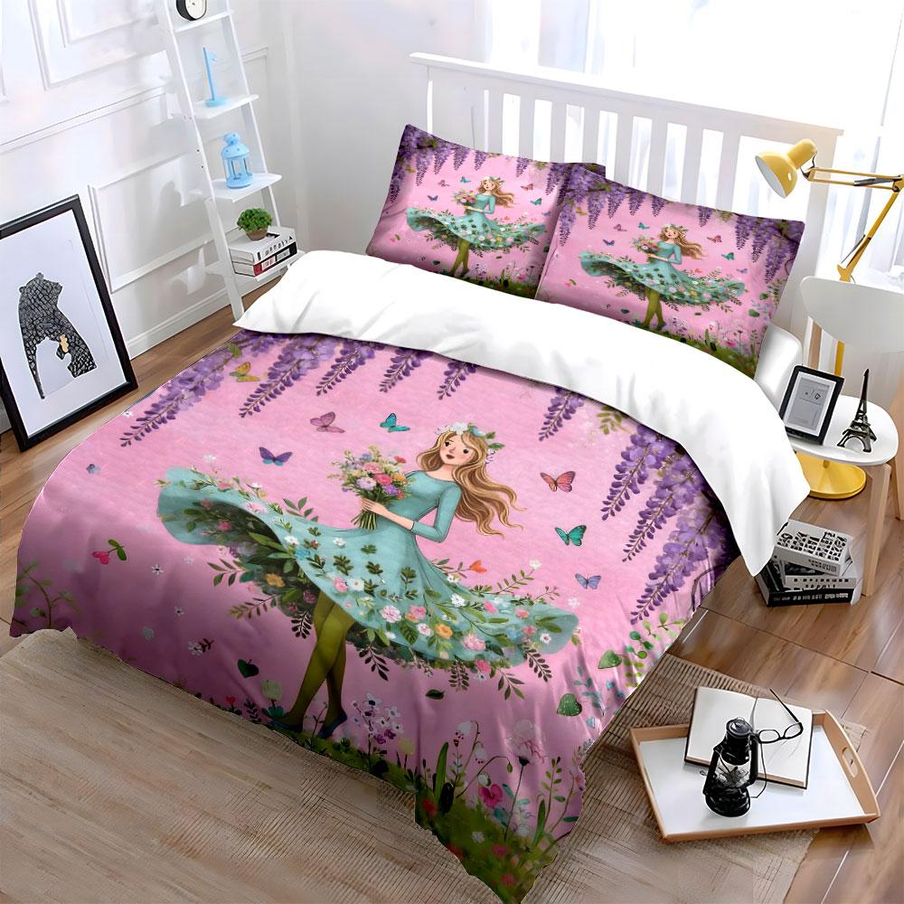 Floral Princess Three-Piece Set Soft Comfortable Duvet Cover Bedding Set Included 1*Duvet Cover & 2*Pillowcases, Gift