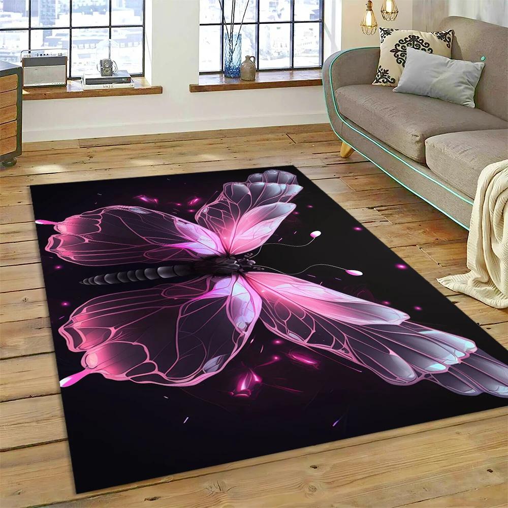 HD Fantasy Vlinder Bloem Cartoon Tapijt Kleed voor Huis Woonkamer Slaapkamer Bank Deurmat Decor, Kindergebied Kleed Antislip Vloermat