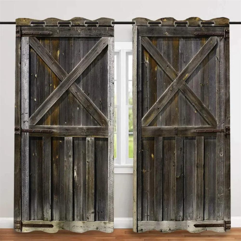 Rustic Classic Wooden Barn Door Farmhouse Farm Window Curtain Ideal for Living Area Kids Bedchamber Bathroom Kicthen Door Home Decoration