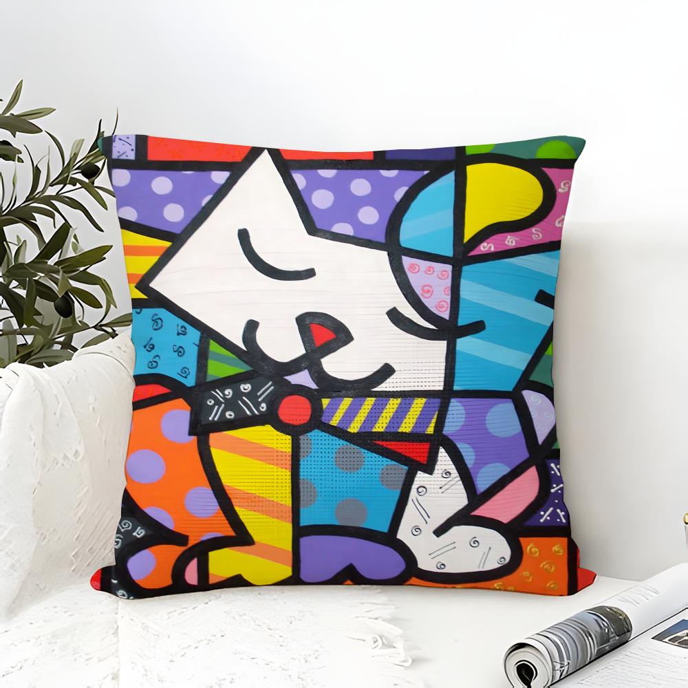 Pillow Case Cotton Linen Fabric Square Zipper Pillowcase Home Decorative Living Room Pop Art R-Romero Britto 3