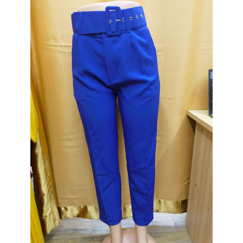 New Women's Casual Pants, Slim Fit Straight Leg Stretch Trousers with Belted Waist, Solid Color Office Wear Cropped Pants