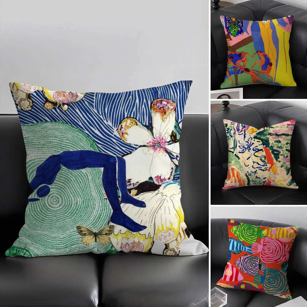 H-Henri M-Matisse Painting Pillow Case Home Dorm Chair Back Short Plush Double-Sided Printing Office Nap Time Cushion Cover