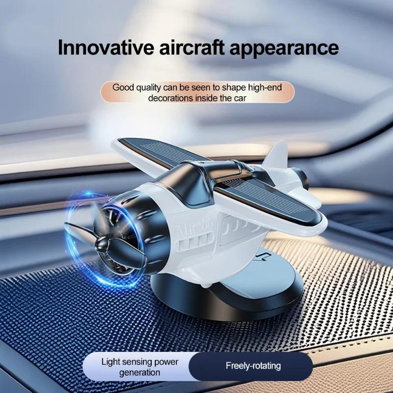 1PC Solar Powered Airplane Ornament 360° Rotating Propeller Fighter Model Car Interior Center Console Mini Aircraft Decoration