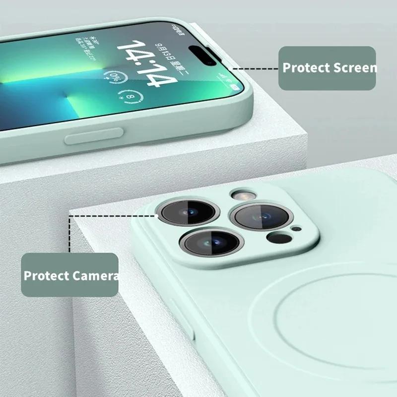 Magnetic Wireless Charge Liquid Silicone Official Case for iPhone 15 14 13 11 12 Mini 15 Pro Max Shockproof Titanium Grey Cover