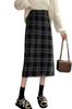 PHOLEEY Jupe Midi à Carreaux Moulante Longue Parfaite pour et Décontractée Style Coréen pour Femme, Longueur, Taille, Jupe, Automne/Hiver, Laine, Jupe, Trajet