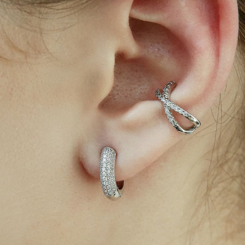 Boucles d'oreilles anneaux Shertz Pave Cubic Bold One-Touch (14k)