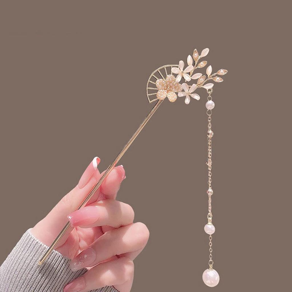 Vintage Chinese Style Hair Sticks Forks Flower Pearls Pendant Designs Women Girls Hanfu Dress Hairpins Side Clips Fringe Jewelry