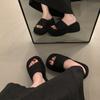 Muffin Thick-soled Cool Slippers Women's Summer Wear Fashion and High Sense Internet Celebrity One-word Drag 2025 New Super Fire Beach Shoes