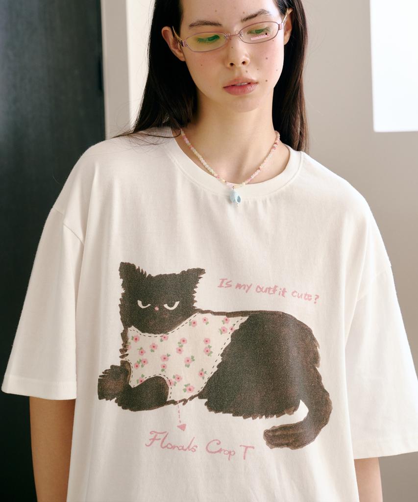 FUNFROMFUN Nero Cat Half Tee, White