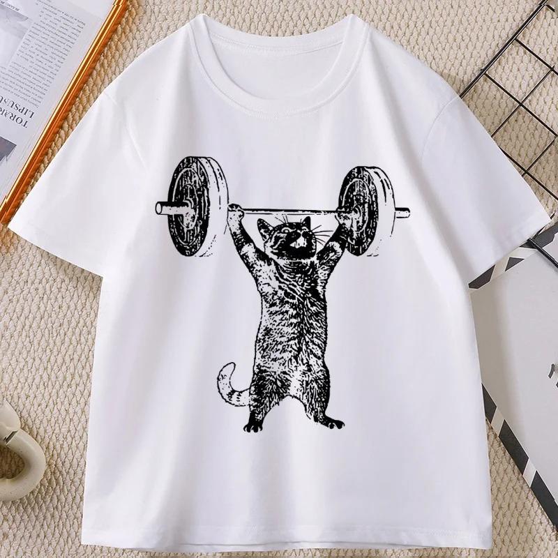 Rolig Katt Gym T-shirt Unisex Unisex Katt Träning T-shirt Vintage Gym T-shirt Vardaglig Rund Hals Kortärmad T-shirt Streetwear