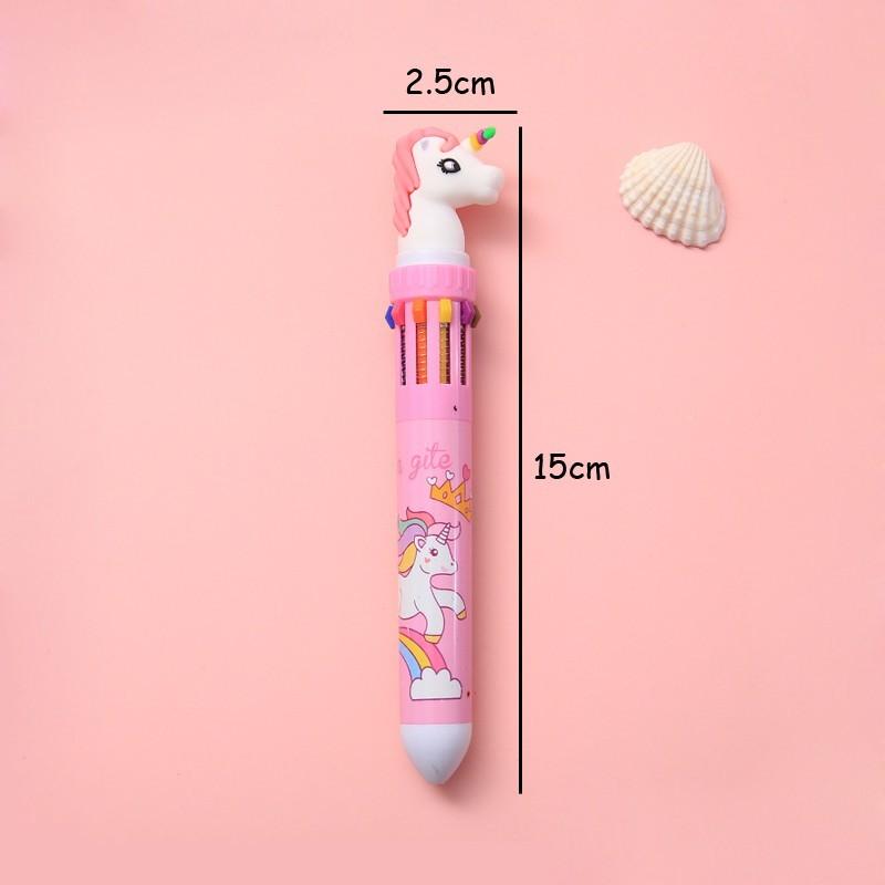 10 Farben Kugelschreiber, niedliches Einhorn, Cartoon-Dinosaurier, Farbe, einziehbarer Stift, mehrfarbig in 1