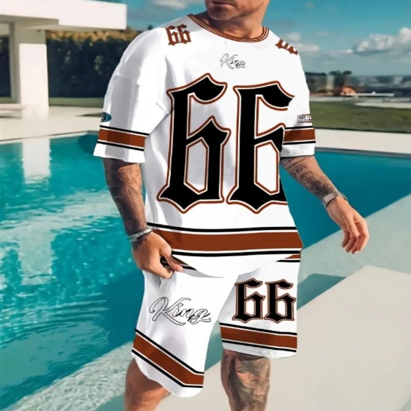 2025 Summer Sports Set 2-piece Men's 3D Color blocked Printed Short sleeved T-shirt Shorts Jogging Set Outdoor Street Men's Ligh