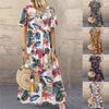 Abito Lungo Retro Floreale da Donna 2023, Manica Corta Ampia - Stile Europeo & Americano, Girocollo, Casual