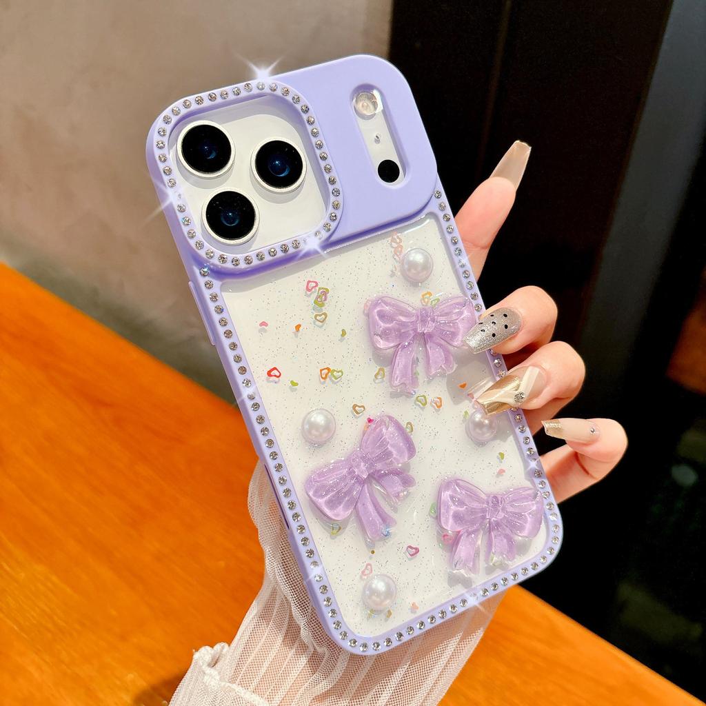 For Apple 17air Mobile Phone Case Flash Diamond Glue for Apple 16promax Bow 15 Fashion New Soft Shell