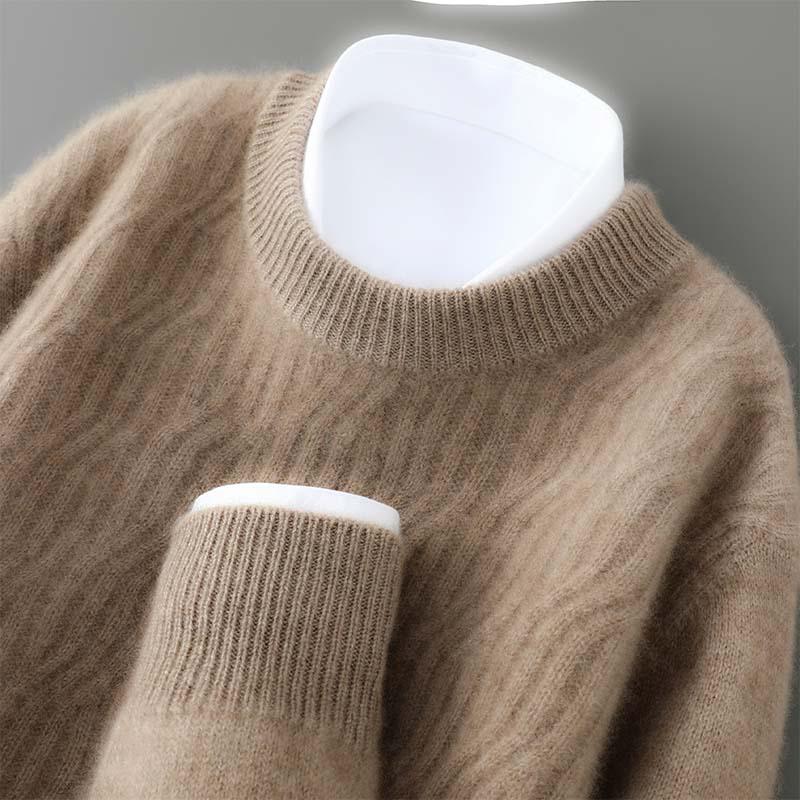 Heren Winter Ronde Hals 100% Puur Wol Trui - Effen Kleur Kasjmier Pullover, Casual Zakelijk Gebreide Basislaag