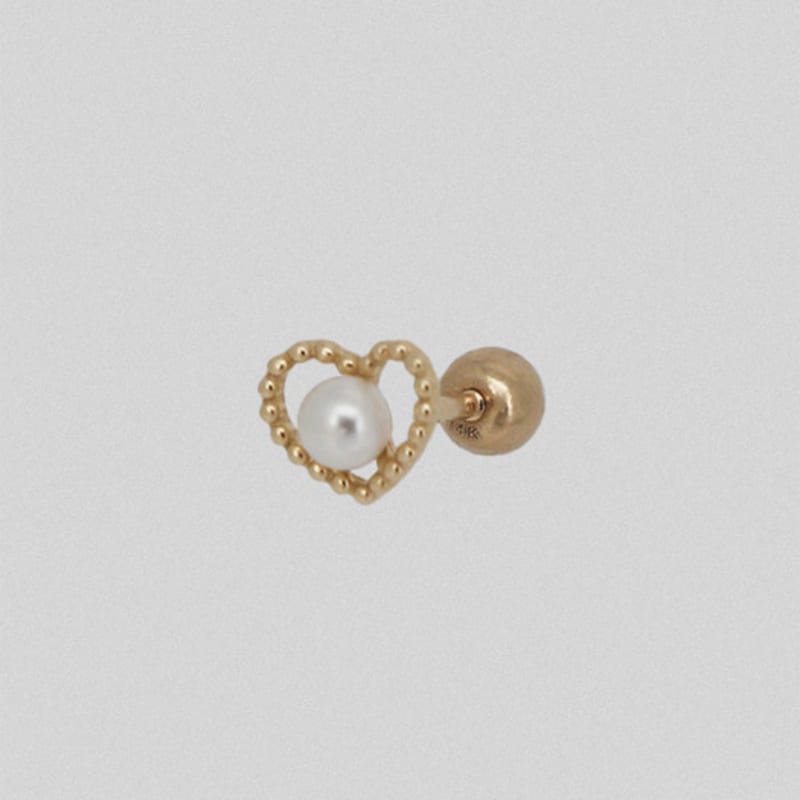 Youngglow 14k Heart Dot Line Pearl Piercing