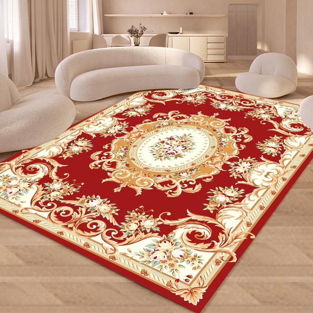 Grand Tapis Floral Rétro Européen pour Salon Tapis de Décoration de Luxe Antidérapant Chambre Vestiaire Lavable Tapis Doux