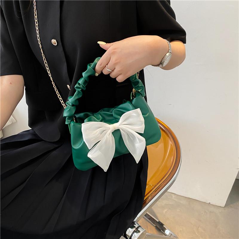 Fashion Bow Knot Small Shoulder Bag Trendy Chain Crossbody Bag Cute Faux Leather Mini Handbag for Women CLE