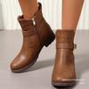 New Large Size Western Chelsea Leather Boots Women's Retro Belt Buckle Thick Heel Fashion Versatile Fashion Boots