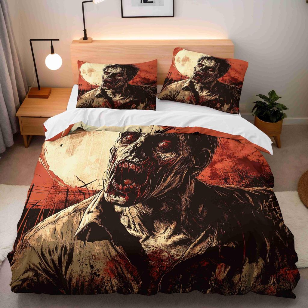 Zombie Duvet Cover Set For Boys Men King Size Lightweight Down Horror Theme Quilt Cover 2 Pillowcases 1 Comforter Cover No Quilt