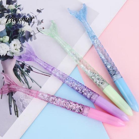 Set de stylos gel en plastique 4 pièces Ensemble de stylos queue de poisson sirène, Corps transparent dégradé et brillant, Papeterie créative pour filles Décor nageoire, Lisse