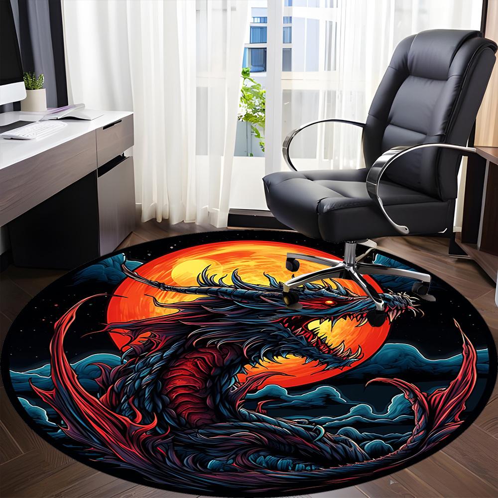 1pc Dragon Moon Office Round Area Rug, Under Office Chairs Bedroom Living Room Home Decor, Room Deco