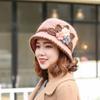 Knitted Hat Ladies Autumn and Winter Woolen Hat Winter Female Hat Flower Plus Velvet Fisherman Hat Basin Hat Mother Winter Hat