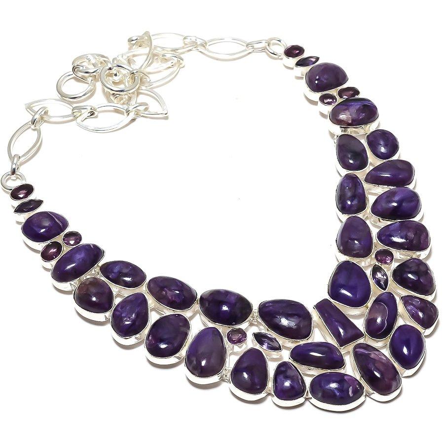 Charoit, Amethyst Edelstein Handgefertigte 925 Silber Halskette 18" JCN326-120