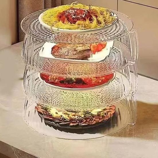 Clear Plastic Food Cover with Handle Universal Dome Lid for Pots Pans Dishes Dustproof Stackable Multi-Purpose Kitchen Accessory for Home Buffet
