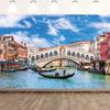 2D Venice Backdrop with Rialto Bridge, Gondolas and Colorful Buildings