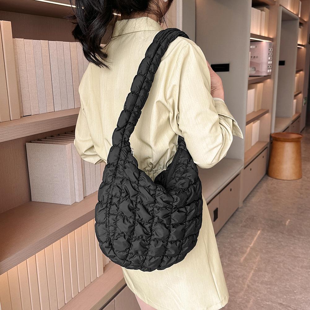 Gepolsterte Tasche aus Baumwolle, gesteppt, kariert, Pendlertasche, großes Fassungsvermögen, einfarbig, lässig, modisch, schlicht, Nylon, elegant, für Shopping, Reisen