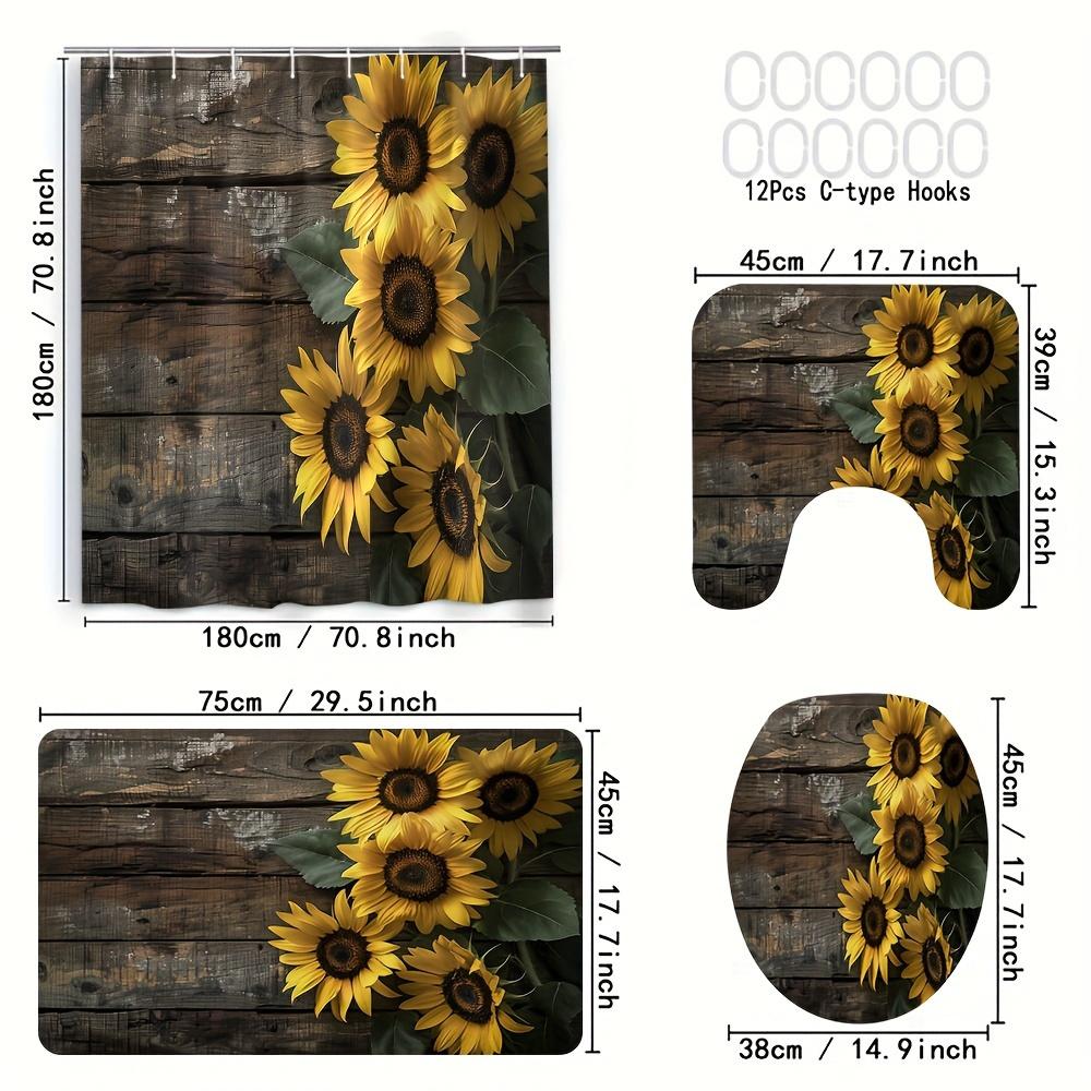 4-Pack Sunflower Wood Board Digital Printing Polyester Waterproof Shower Curtain Punch-Free Partition Bathroom Toilet
