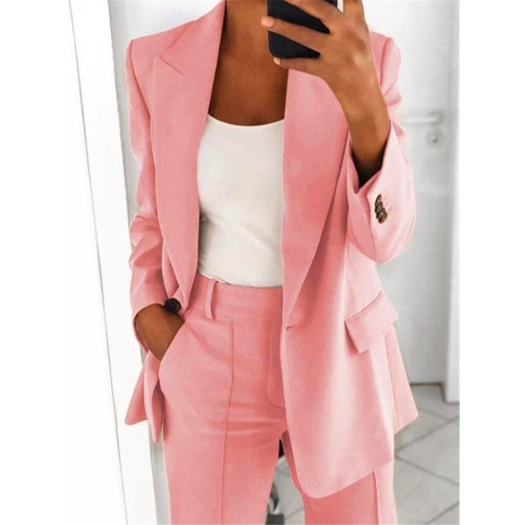 Women's Turn Down Collar Long Sleeve Slim Fit Solid Color Blazer Casual Jacket