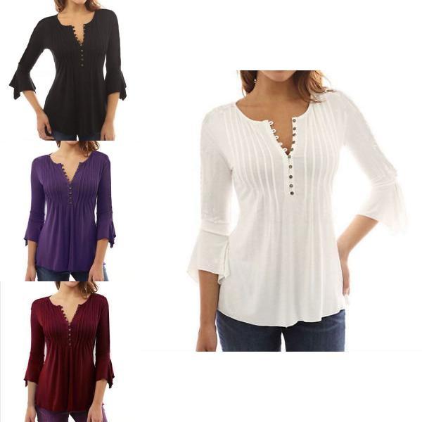 Mode Dames Slim Fit Lange Mouwen Blouse Shirt Casual Katoenen T-shirt Voor Moeiteloze Stijl