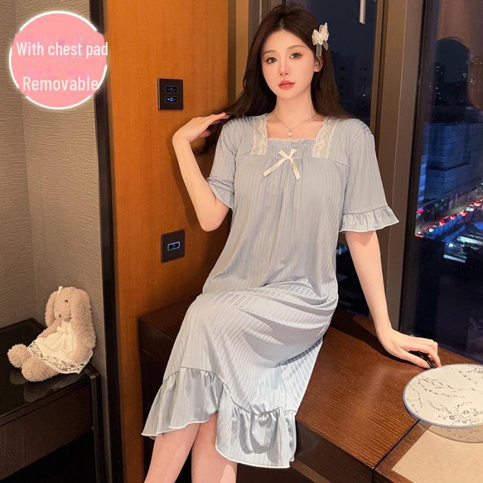 Chic Summer Nightdress for Women with Chest Pads – Loose, Medium-Long Fit, Plus Size