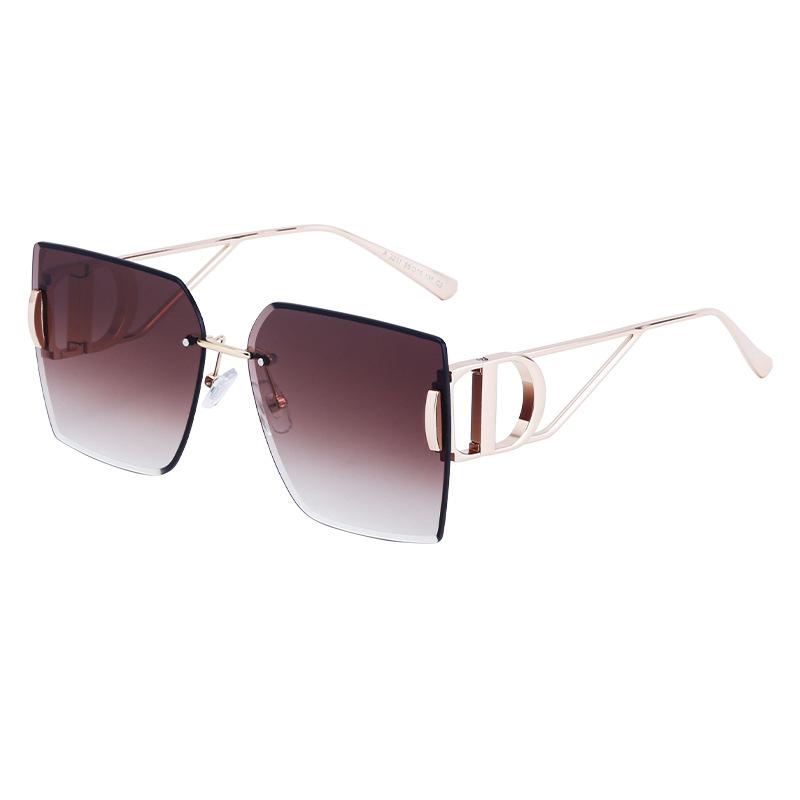 Diamond Trimmed Frameless Sunglasses Women'S Tide Hollow Temple Large Frame Sunglasses Women'S Glasses