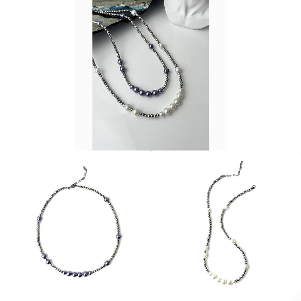 Collana a Catena con Perle in Acciaio di Titanio per Uomo Donna Hiphop Street Style Accessorio di Moda