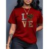 Fashion White "Love" Leopard Heart Pattern T-shirt-Casual Round Neck Short Sleeves Casual T-shirt Leopard Heart Pattern