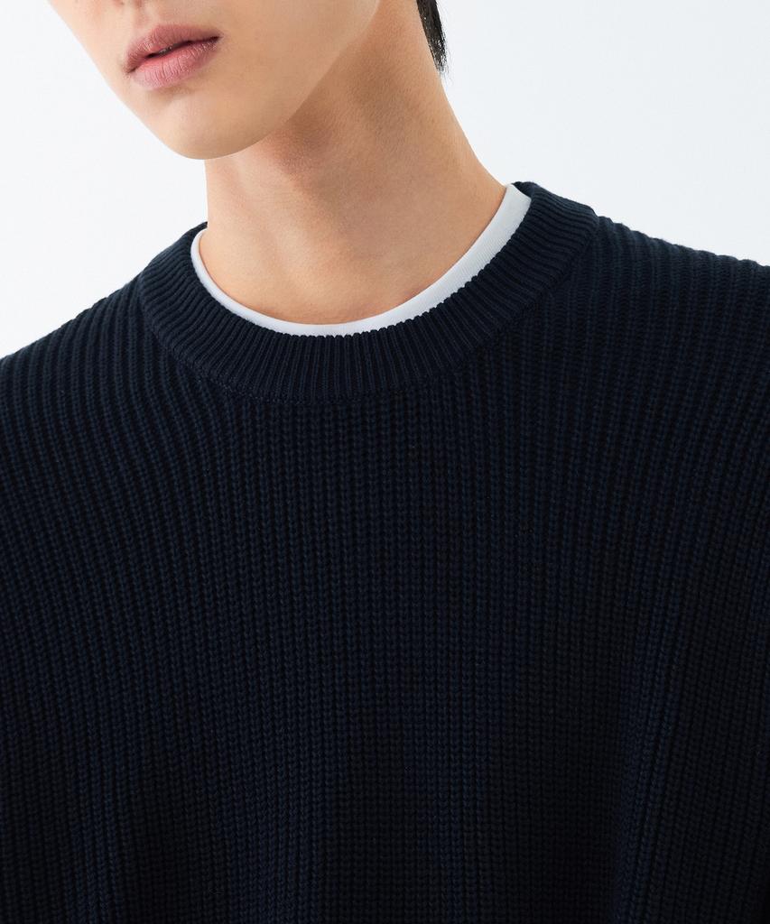 MUSINSA STANDARD Cotton Ribbed Crew Neck Knit [Navy]