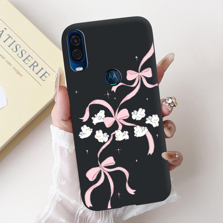 For Motorola One Vision One Macro Phone Case Motorola P50 Back Cover Soft Matte Silicone Slim Fundas Lovely Panda Rabbit Flower
