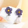 Orecchini aAgo Francesi Luce Lusso Fiore Fatato Viola Perla Pieni di Diamanti Retro Temperamento Zircone Orecchini Orecchini