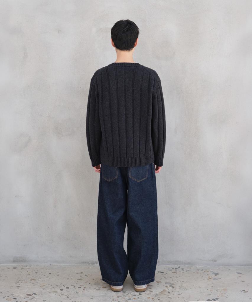 HORLISUN Meadow Wide Rib Crewneck Knit Melange Charcoal