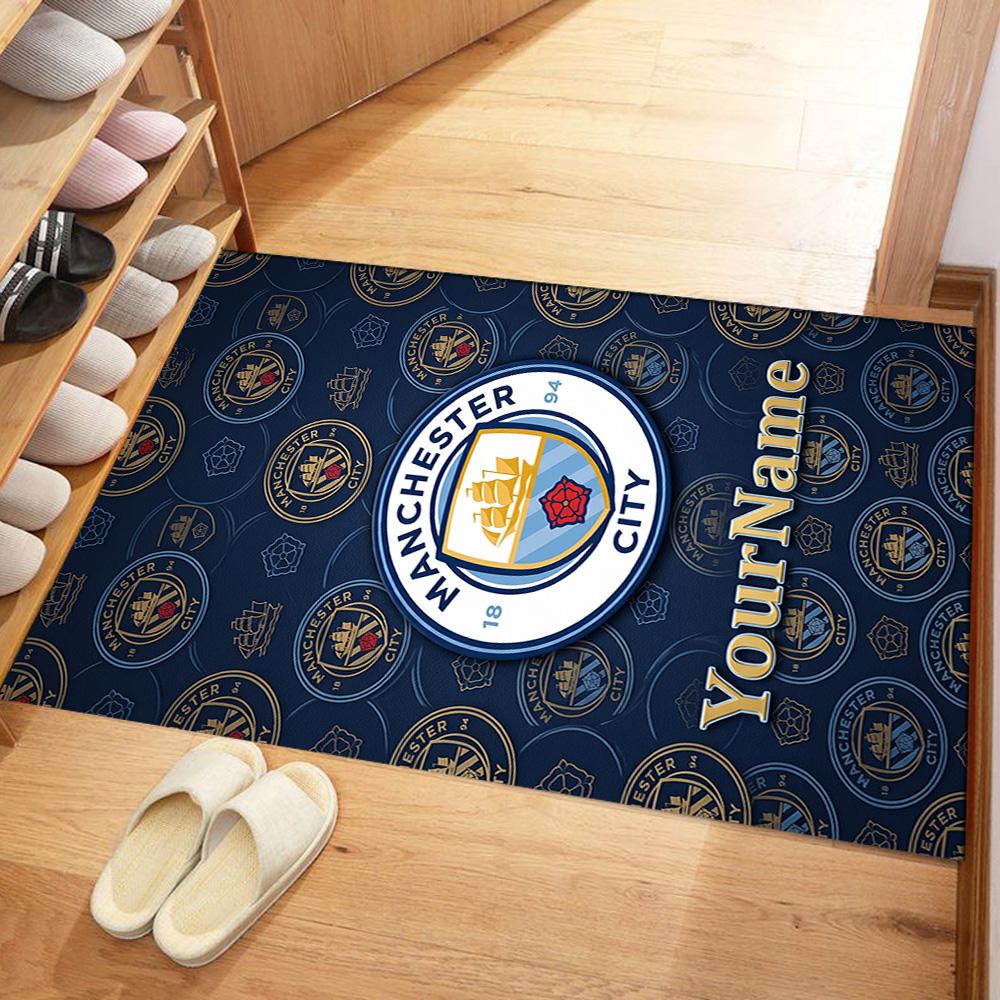 Manchester City Personalized Name Area Rug Design for Hallway Kitchen Playrooms Entryway Anti-slip Rug Office Home Decor