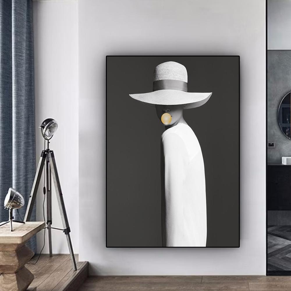 Fashion Poster Blowing Bubbles Woman In Hat Nordic Portrait Canvas Painting Home Decor Wall Art 3 Pieces Pop Pictures for Living Room Decoration