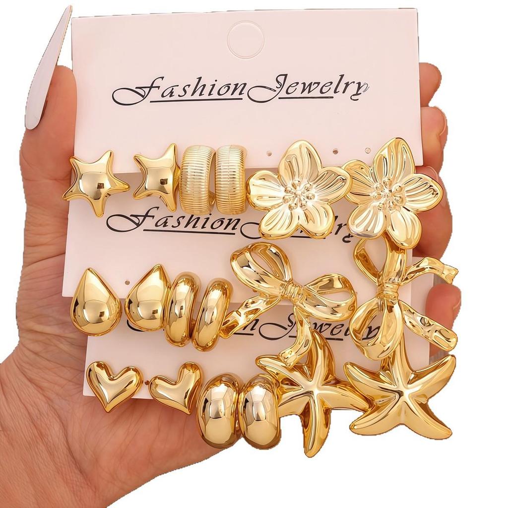 Elegantes Goldohrring-Set: Modischer europäischer und amerikanischer Stil für Damen