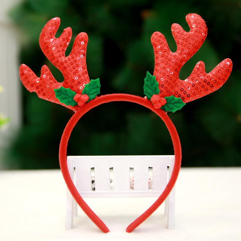 Christmas Reindeer Antler Headband for Adults and Kids Fabric Headband with Sequined Antlers and Decorative Leaves Festive Hair Accessory